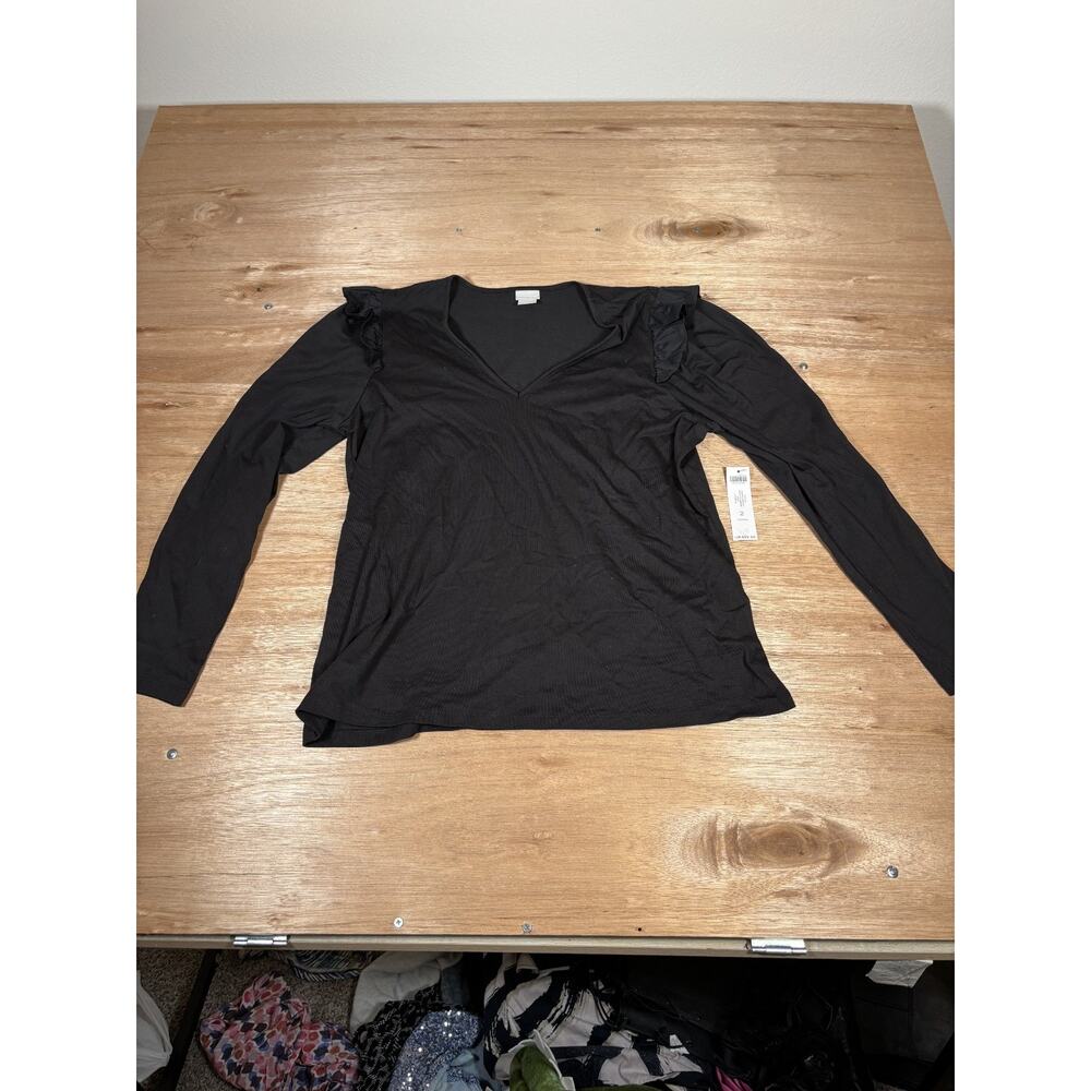 NWT Chico's Black Long Puff Style Sleeve Blouse T-shirt Plus Size 2 MSRP$69.50